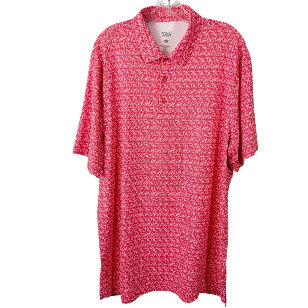 1764 Signature Polo Shirt Mens XL Red Gear Up Golf Bicycle Print Stretch